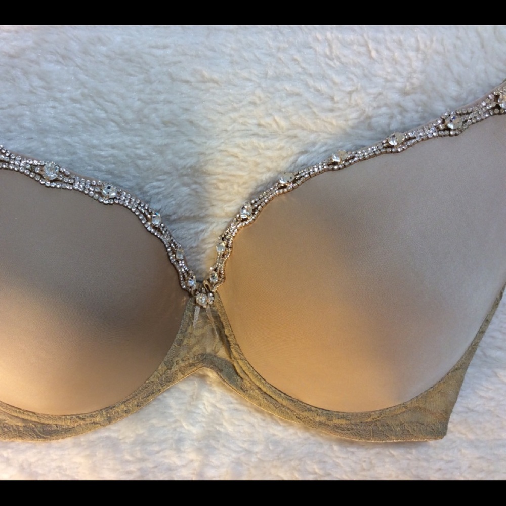 New Sexy Tan Crystal Bling Push Up Bra Many Sizes